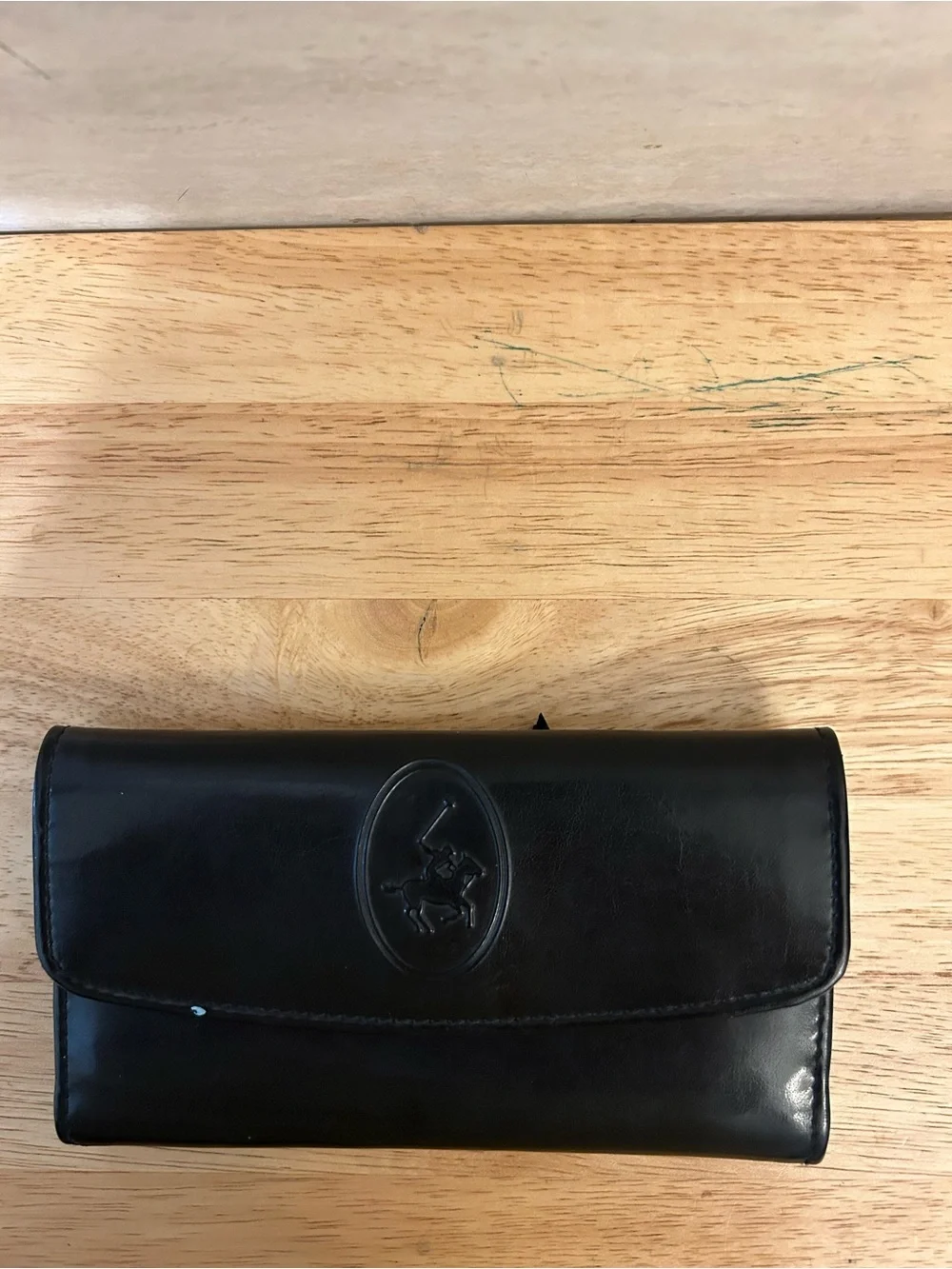 Vintage Black Leather Beverly Hills Polo Club  Polo Player Emblem